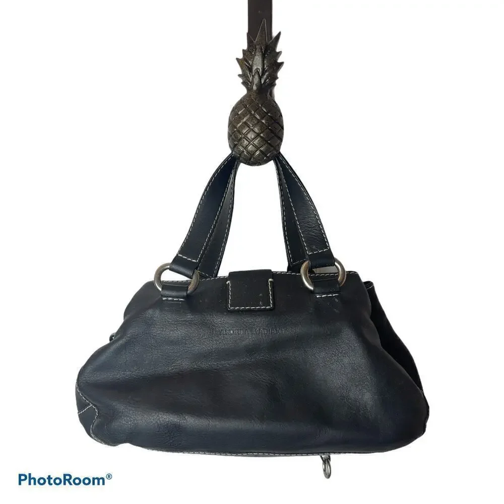 Andrea Mabiani Black Leather Satchel Bag Top Handles